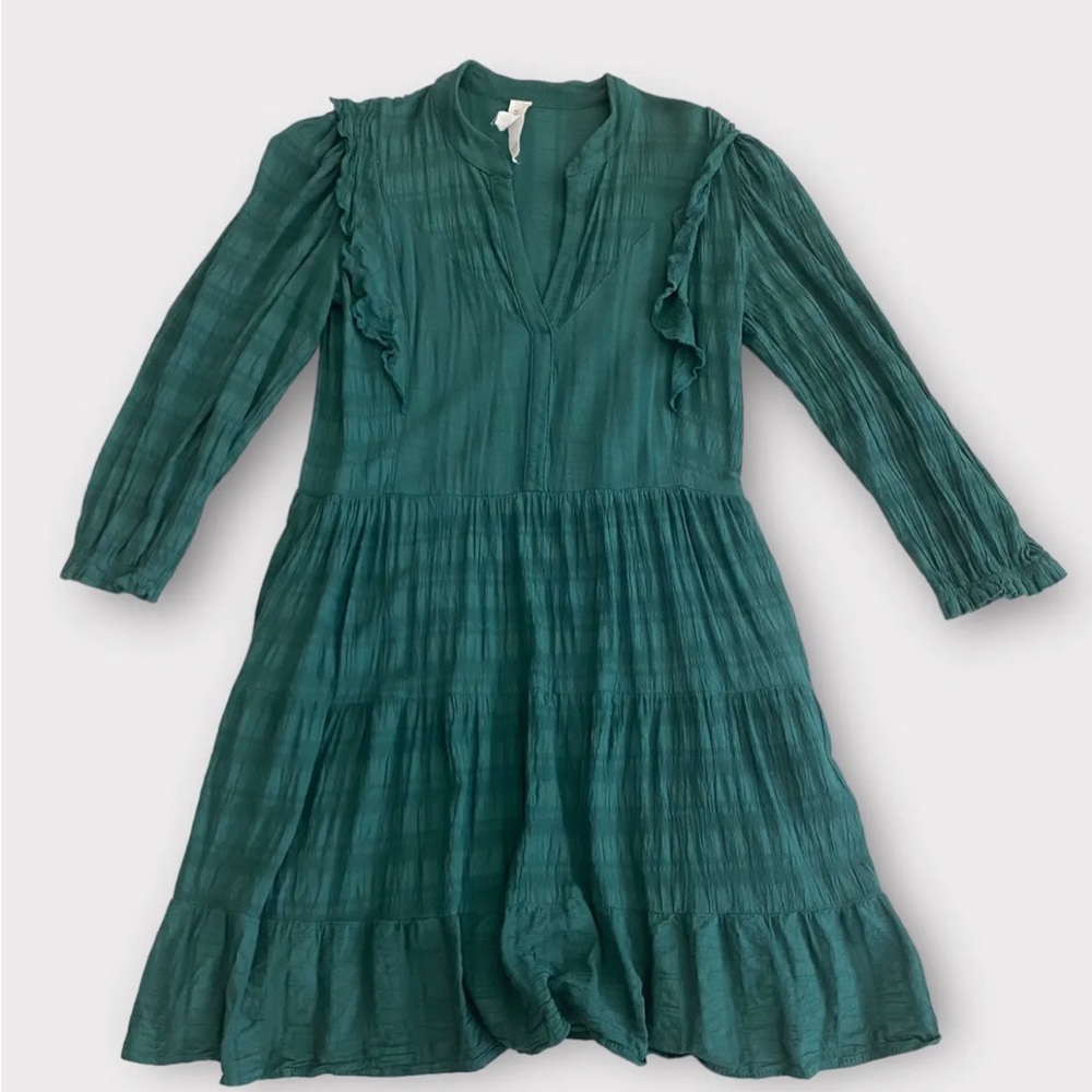 Anthropologie Amadi Rossi ruffle dress long sleeve green small